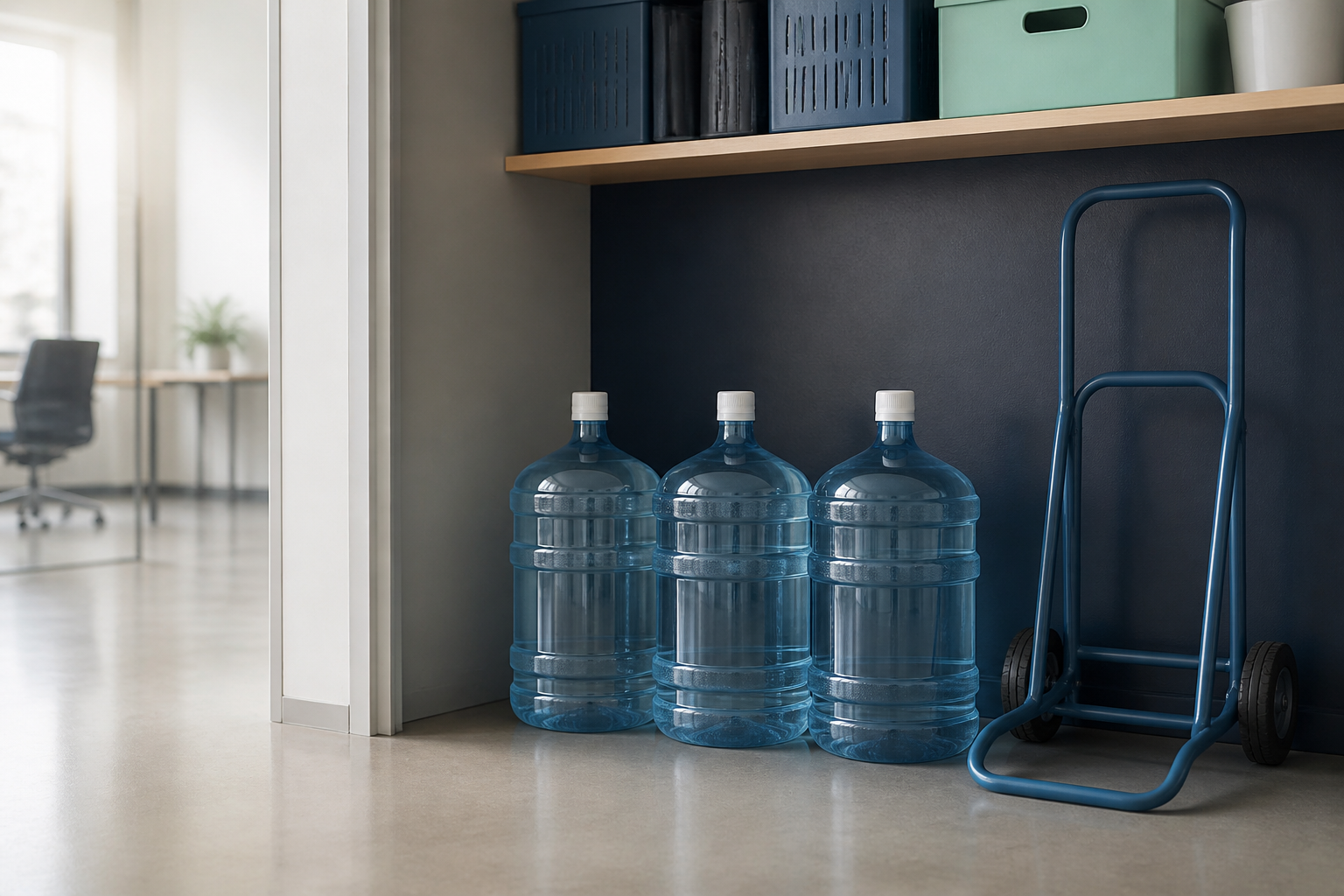 Illustrative Darstellung zum Ratgeberthema Gallonen-Wasserspender: Logistik, Lagerung und Hygiene abwägen