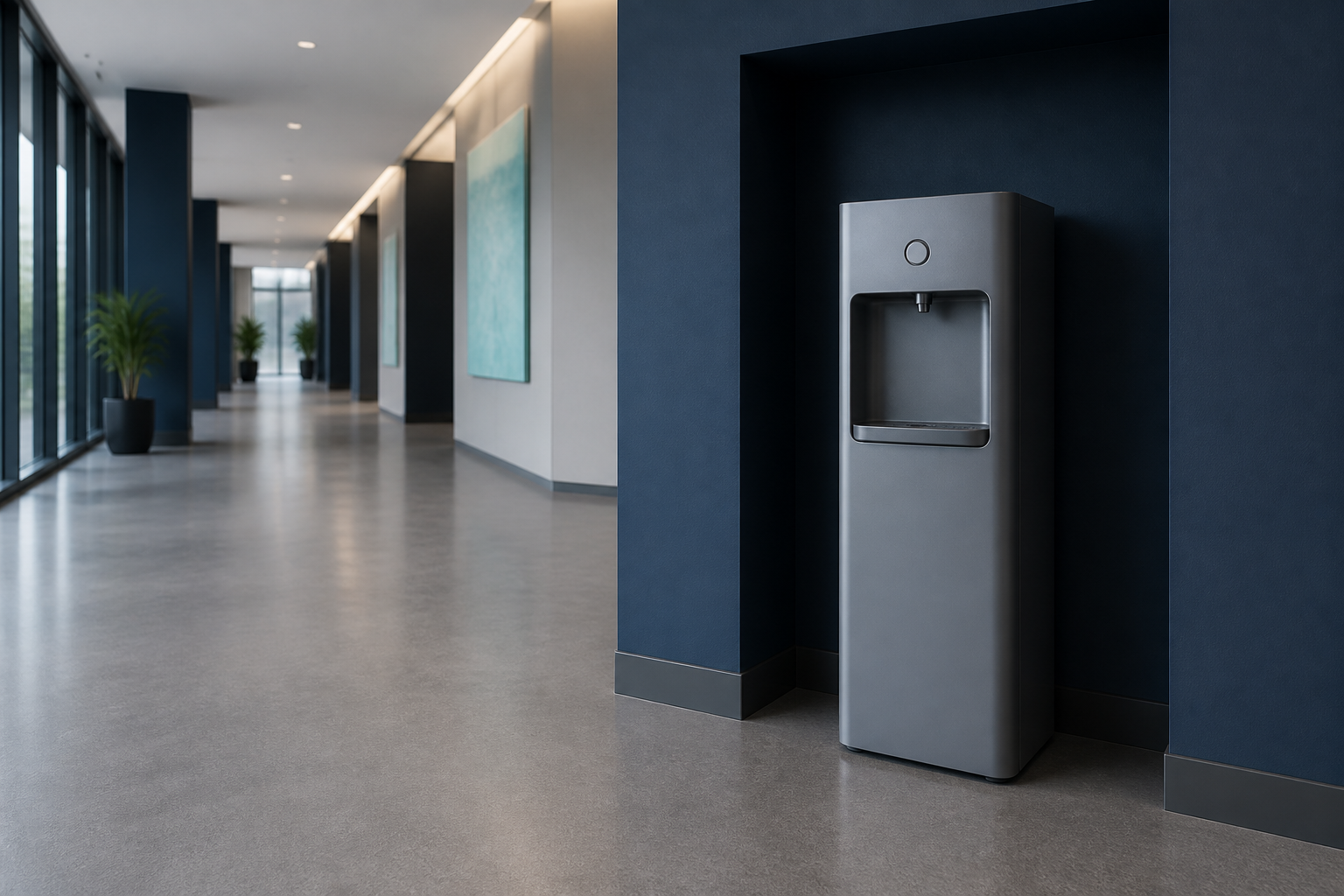 Illustrative Darstellung zum Ratgeberthema Wasserspender barrierearm und kontaktarm planen