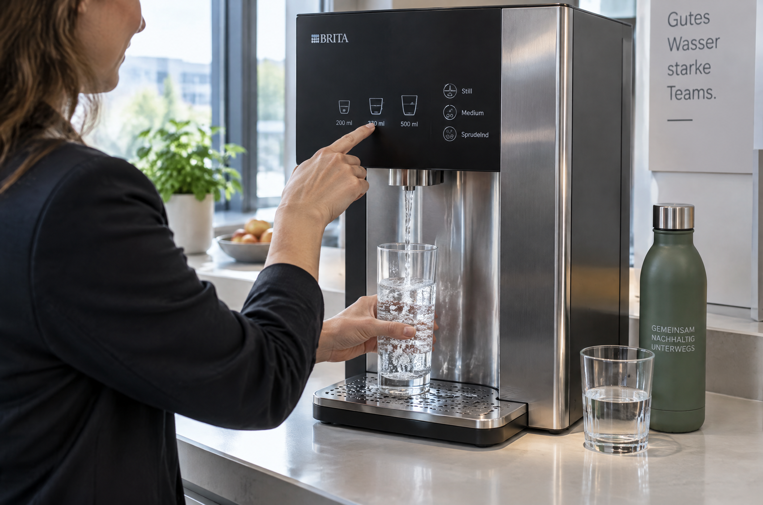 Illustrative Darstellung zum Ratgeberthema Wasserspender mit Mengenautomatik: Feste Portion oder freier Bezug?