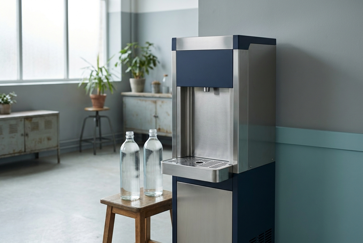 Illustrative Darstellung zum Ratgeberthema Wasserspender in Produktion und Werkstatt: Robuste Versorgung planen