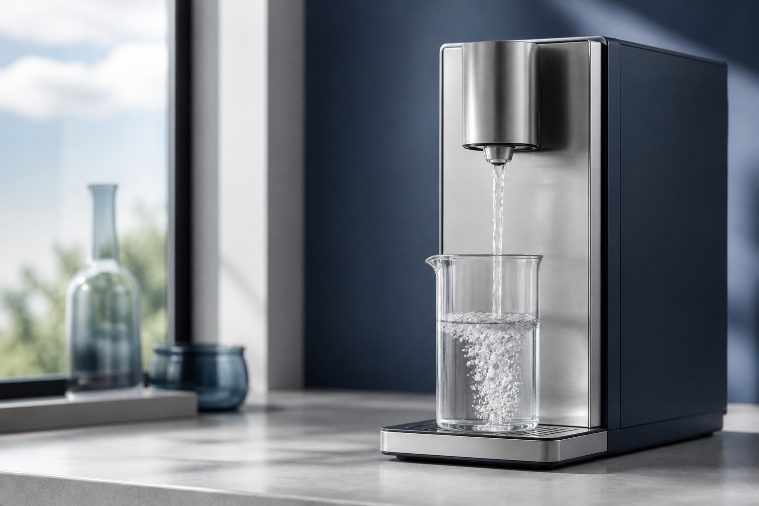 Illustrative Darstellung zum Ratgeberthema Wasserqualität am Wasserspender: Systemgrenzen richtig einordnen